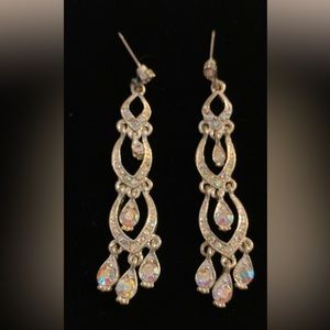 Silver tone rhinestone 2” drop earrings excellent condition. Prom, bridal.